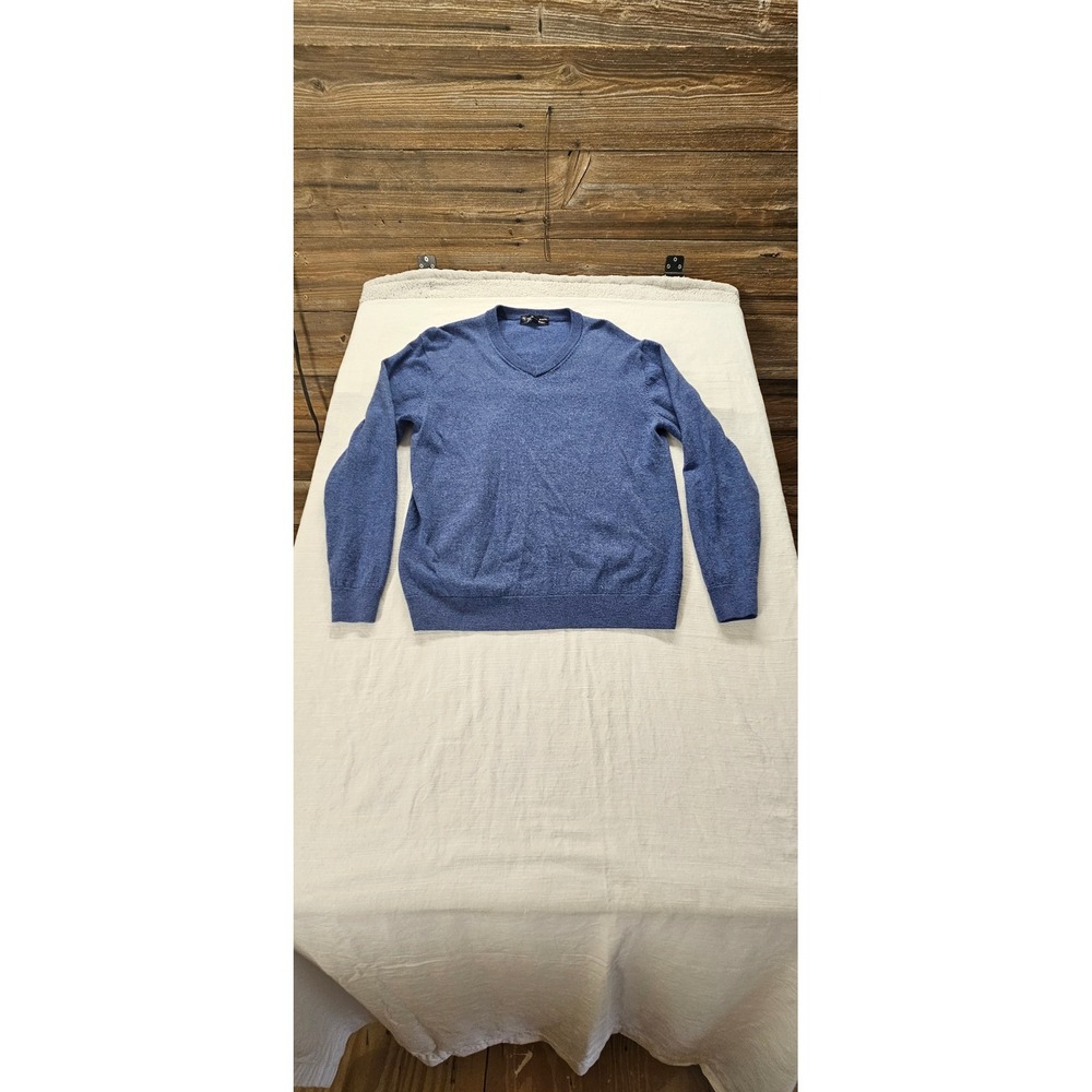 Hart Schaffner Marx Mens Blue Extra Fine Merino Wool V-Neck Sweater Size L